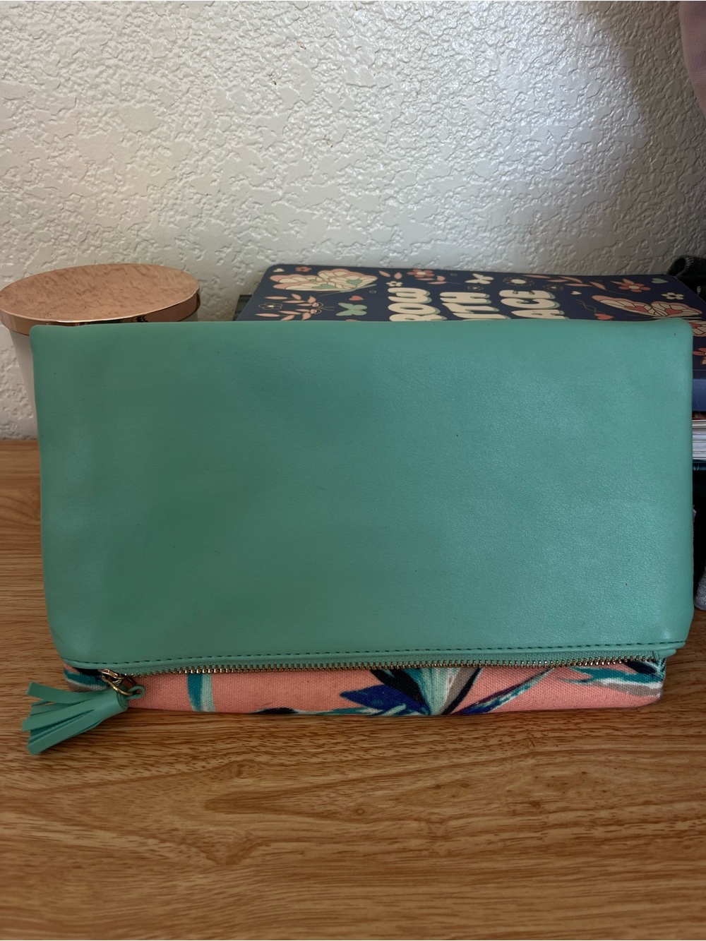 Rachel Pally Mint Fold-Over Clutch with Floral Trim
